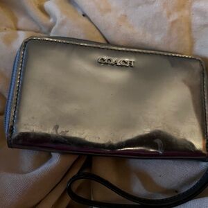 Coach Metallic Silver Wristlet